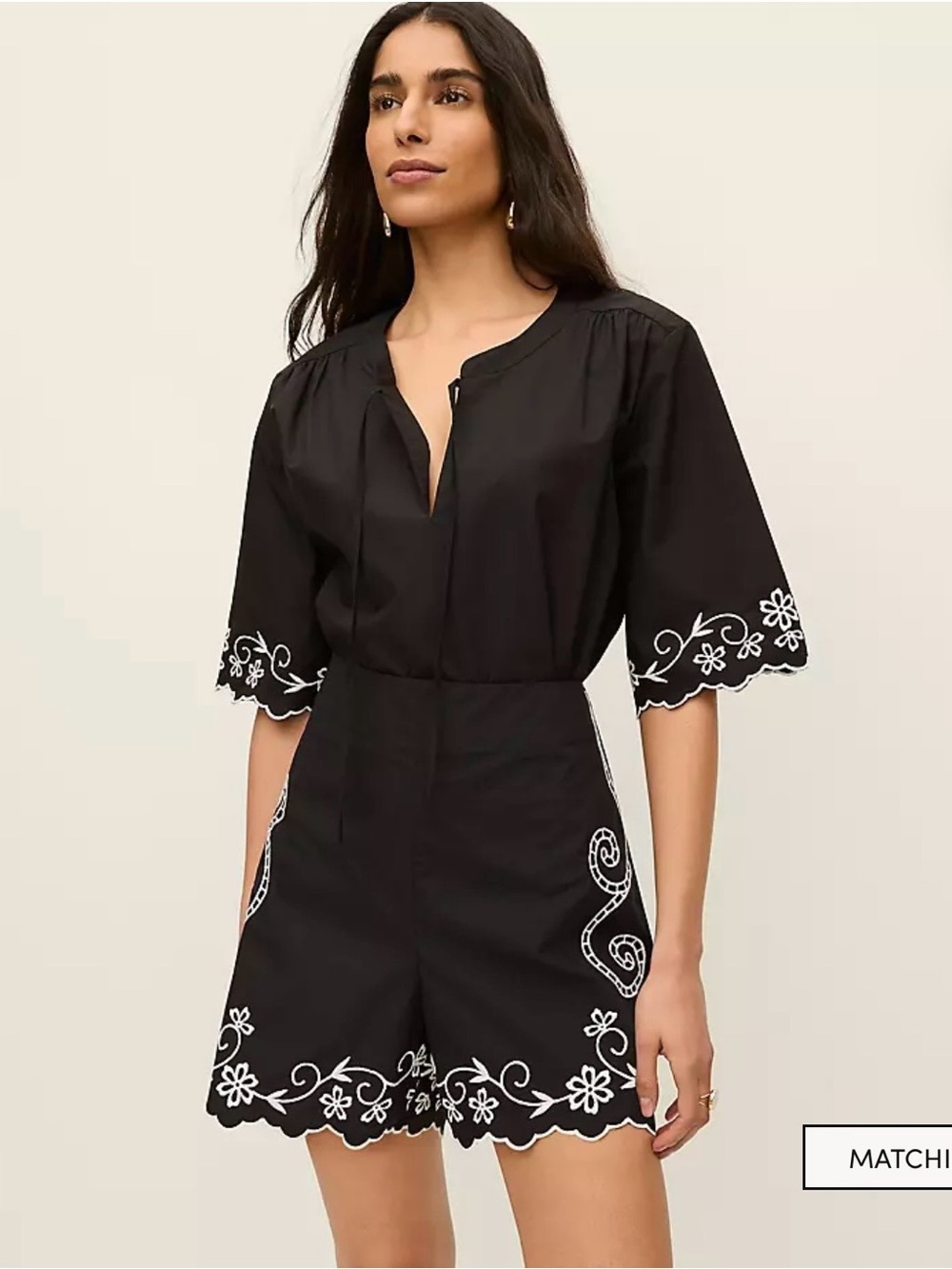 Ann Taylor Black Embroidered Two-Piece Romper Set